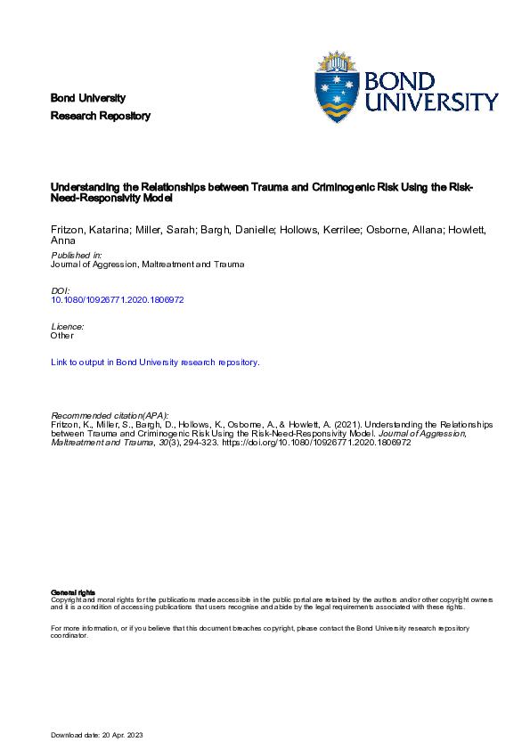 (PDF) Understanding the Relationships between Trauma and Criminogenic ...