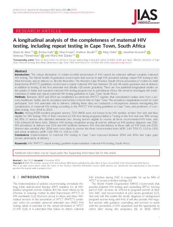 (PDF) A longitudinal analysis of the completeness of maternal HIV ...