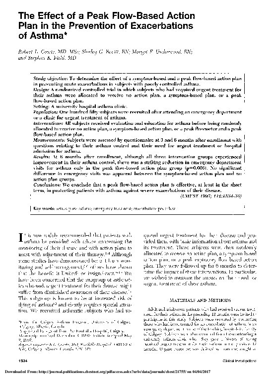 (PDF) The Effect of a Peak FlowBased Action Plan in the Prevention of