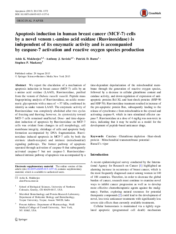 (PDF) Apoptosis induction in human breast cancer (MCF-7) cells by a ...
