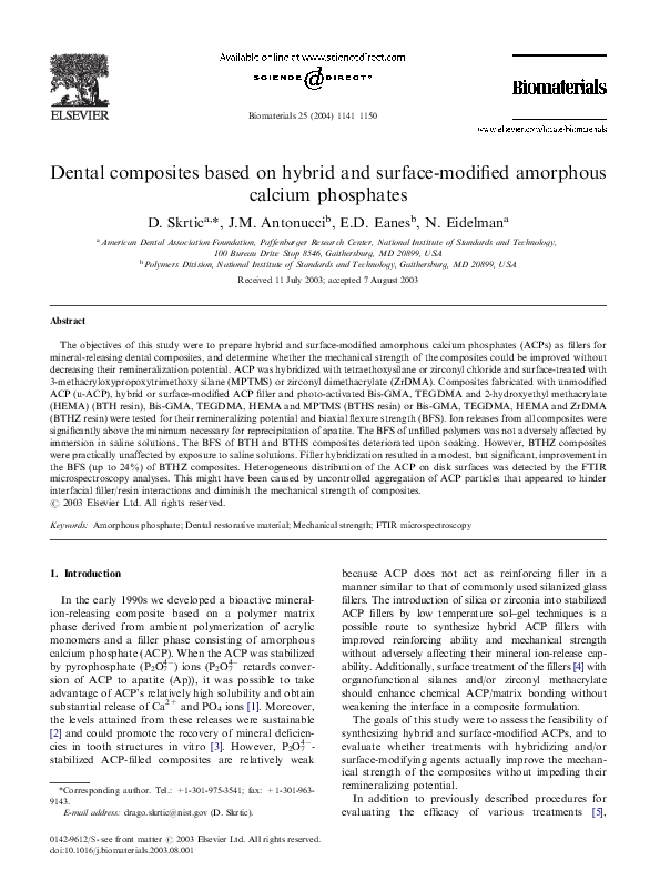 (PDF) Dental composites based on hybrid and surfacemodified amorphous calcium phosphates N