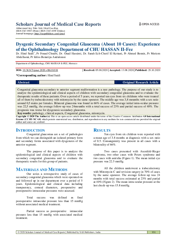 (PDF) Dysgenic Secondary Congenital Glaucoma (About 10 Cases ...