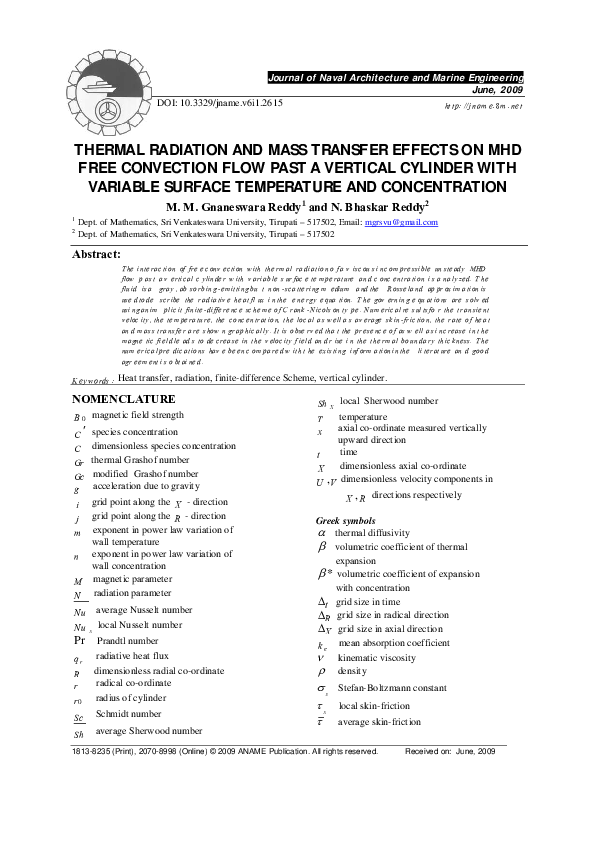 (PDF) Thermal radiation and mass transfer effects on MHD free ...