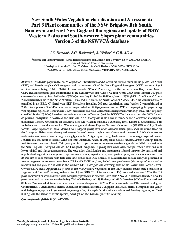 (PDF) New South Wales Vegetation classification and Assessment: Part 3 ...