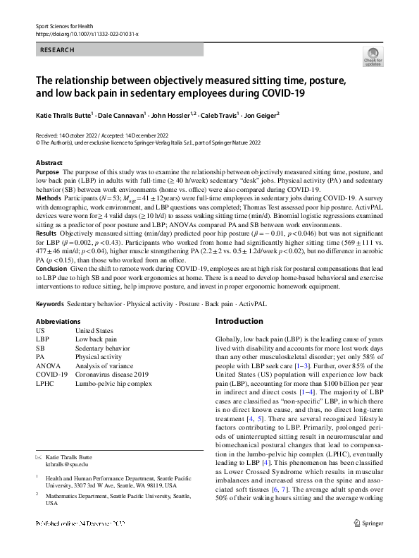 (PDF) The relationship between objectively measured sitting time ...