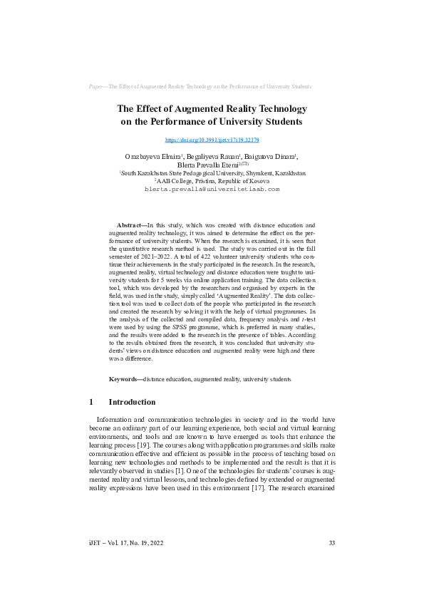 (PDF) The Effect of Augmented Reality Technology on the Performance of ...