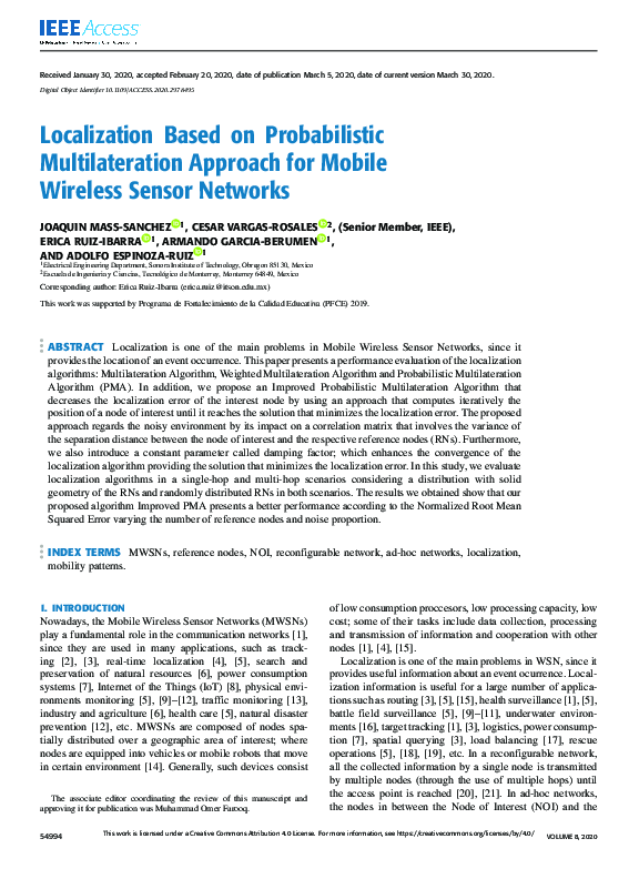 (PDF) Localization Based on Probabilistic Multilateration Approach for ...