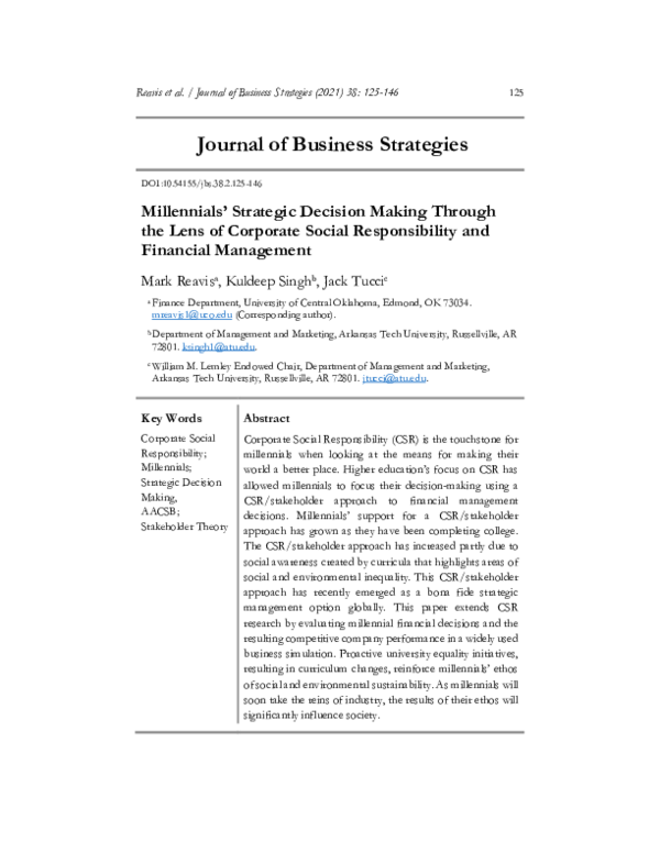 (PDF) Millennials’ Strategic Decision Making Through the Lens of ...