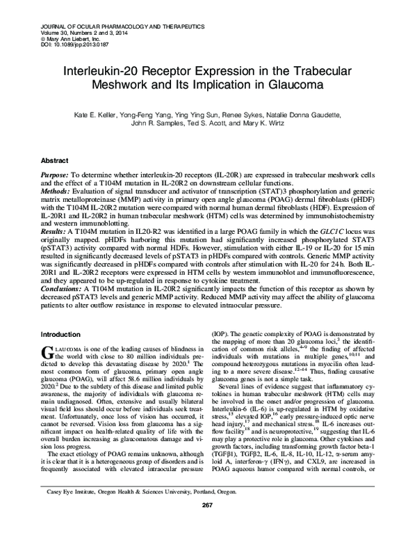 (PDF) Interleukin-20 Receptor Expression in the Trabecular Meshwork and ...