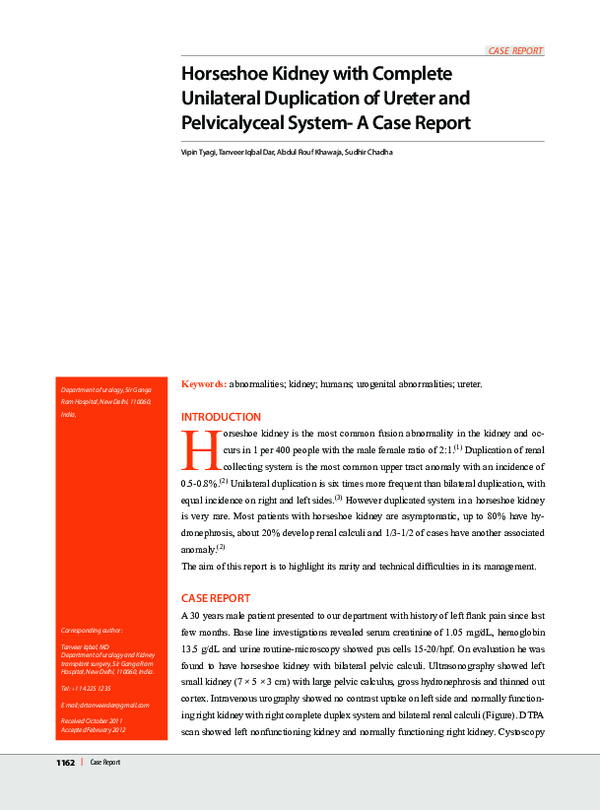 (PDF) Horseshoe kidney with complete unilateral duplication of ureter