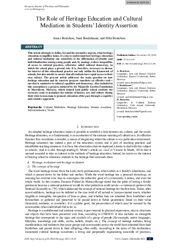 (PDF) The Role of Heritage Education and Cultural Mediation in Students ...