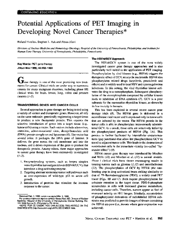 (PDF) Potential Applications of PET Imaging in Developing Novel Cancer ...
