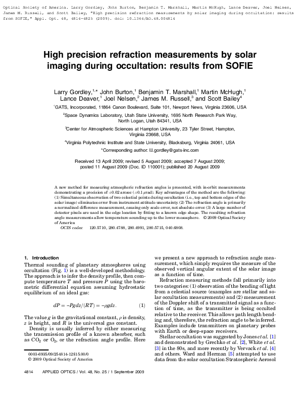 (PDF) High precision refraction measurements by solar imaging during ...