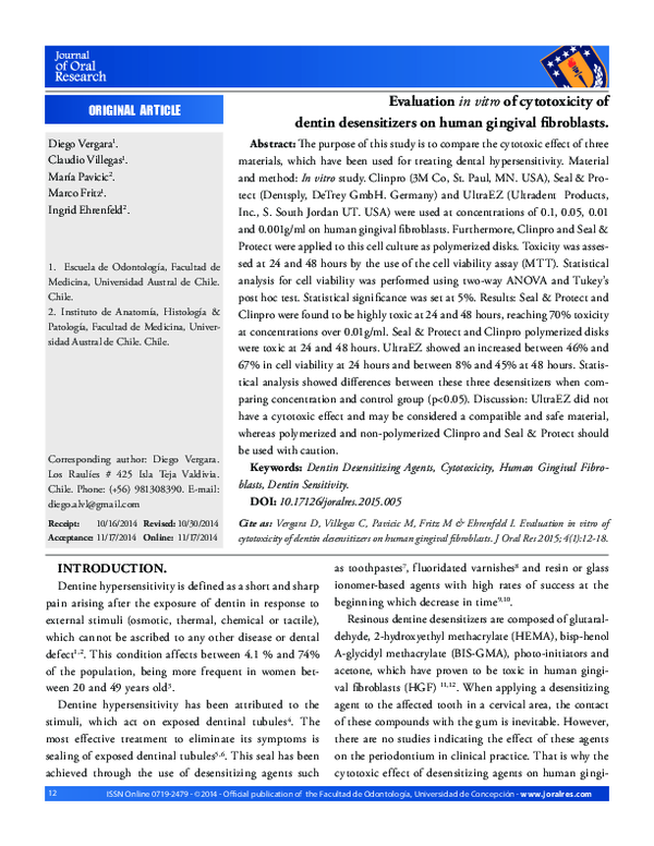 (PDF) Evaluation in vitro of cytotoxicity of dentin desensitizers on ...