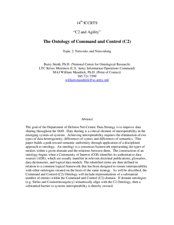 (PDF) The Ontology of Command and Control (C2)