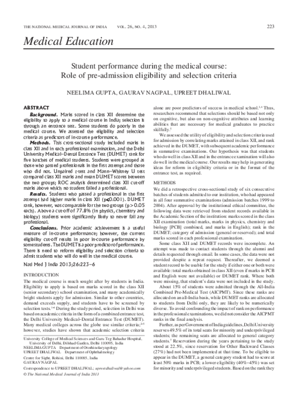 (PDF) Student performance during the medical course: role of pre ...