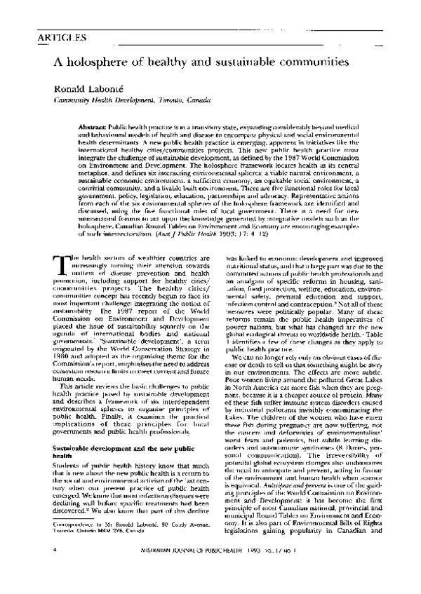 (PDF) A holosphere of healthy and sustainable communities
