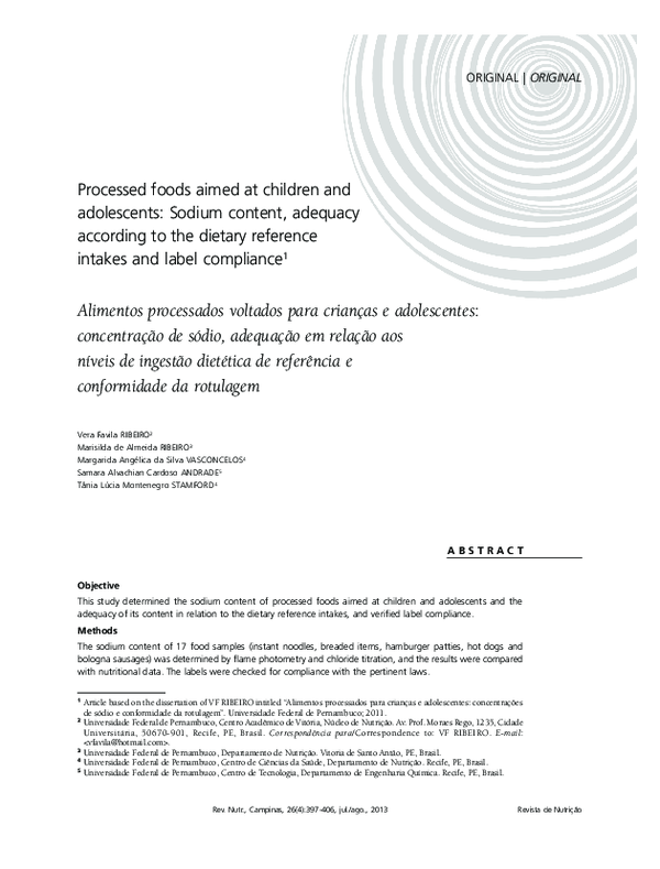 (PDF) Processed foods aimed at children and adolescents: sodium content ...