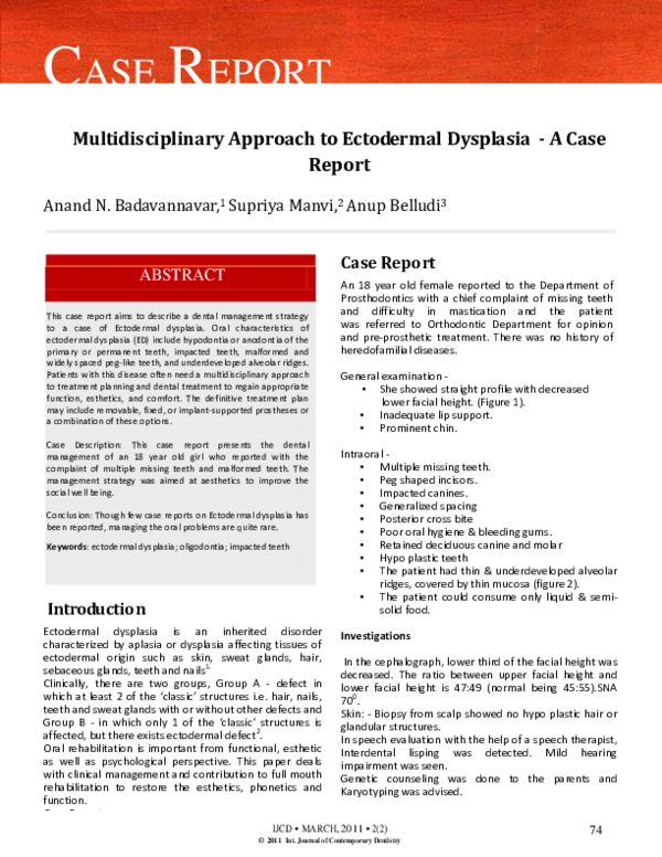 (PDF) Multidisciplinary Approach to Ectodermal Dysplasia - A Case Report