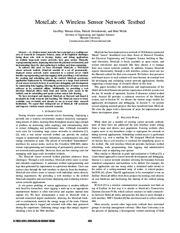 (PDF) MoteLab: a wireless sensor network testbed