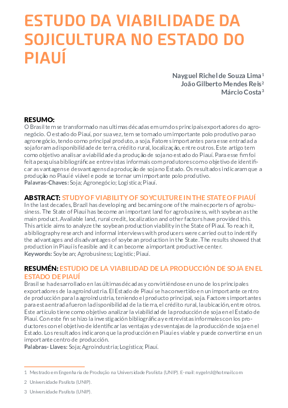 (PDF) ABSTRACT: STUDY OF VIABILITY OF SOYCULTURE IN THE STATE OF PIAUÍ
