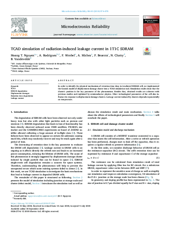 (PDF) TCAD simulation of radiation-induced leakage current in 1T1C SDRAM