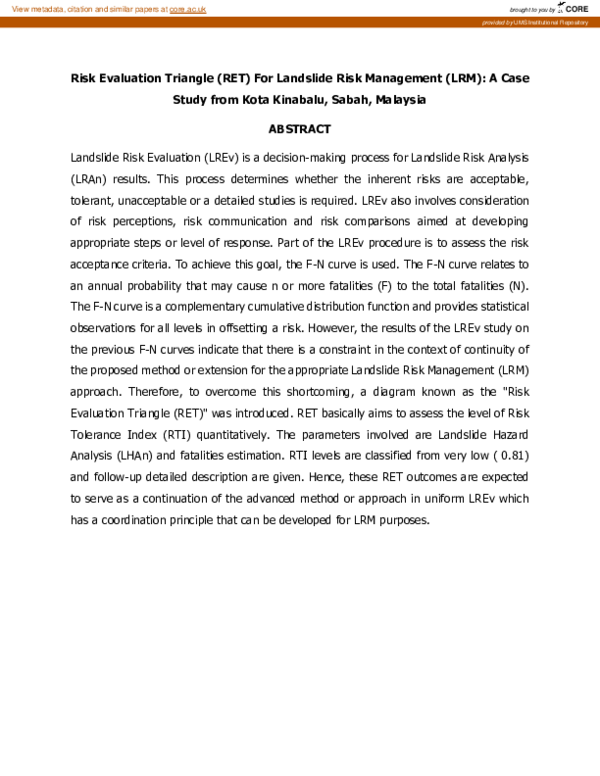 (PDF) Risk Evaluation Triangle (RET) For Landslide Risk Management (LRM ...