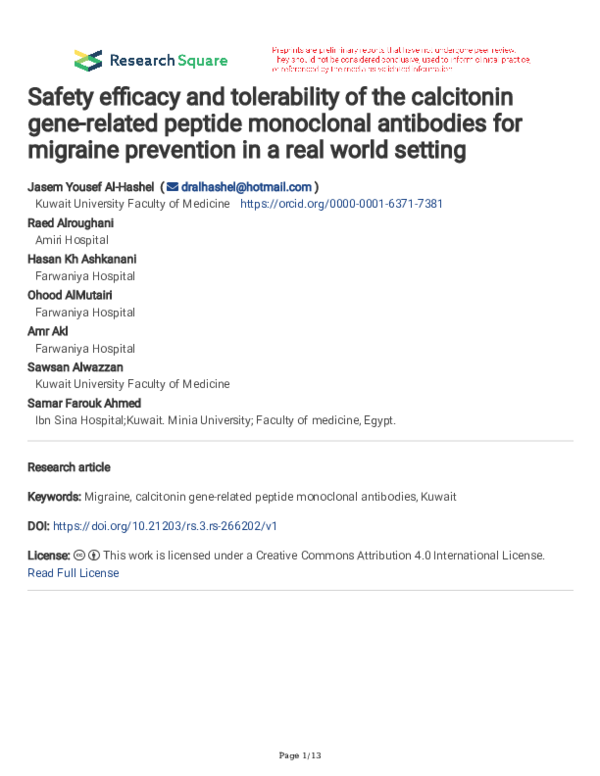 (PDF) Safety efficacy and tolerability of the calcitonin gene-related ...