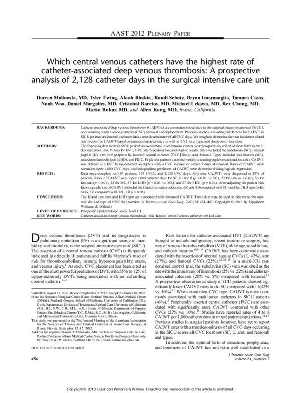(PDF) Which central venous catheters have the highest rate of catheter