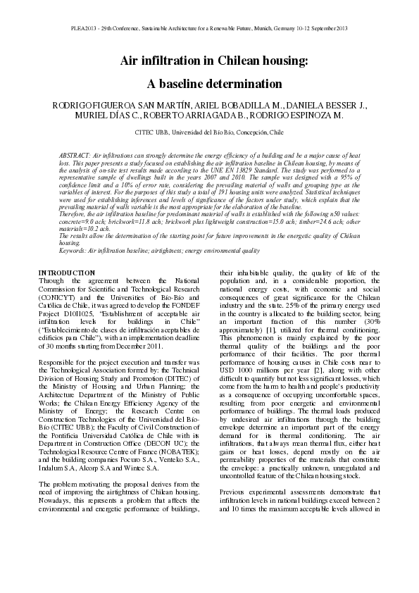 (PDF) Air infiltration in Chilean housing: A baseline determination