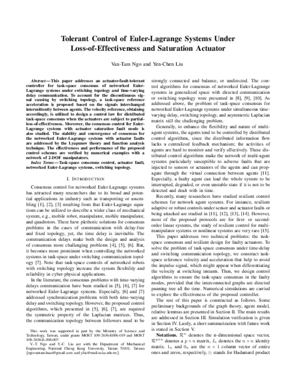 (PDF) Distributed Task-Space Consensus Control of Networked Euler ...