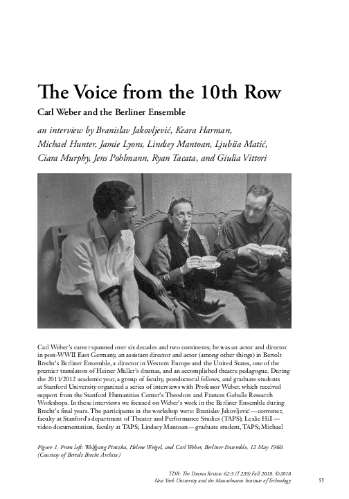 (PDF) The Voice from the 10th Row: Carl Weber and the Berliner Ensemble