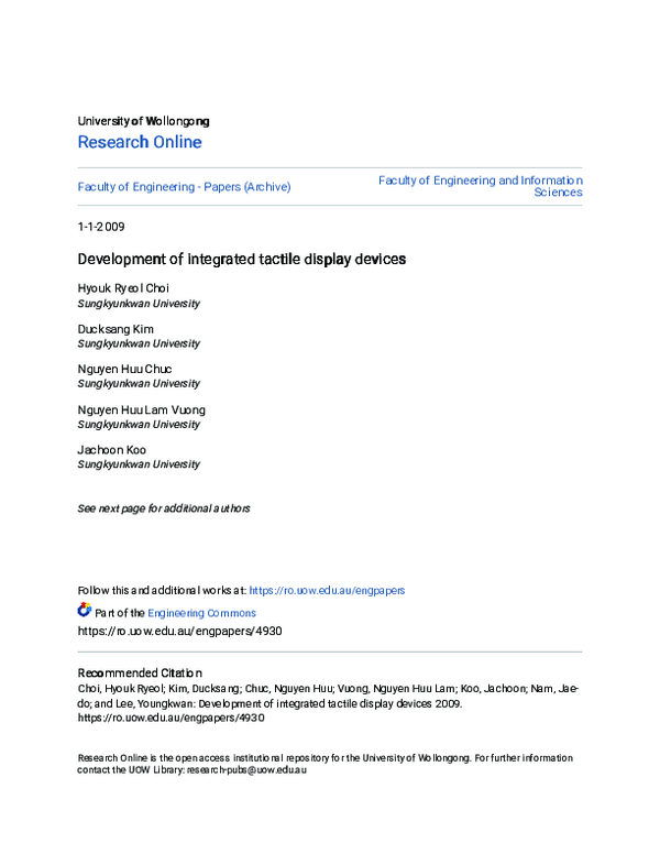 (PDF) Development of integrated tactile display devices