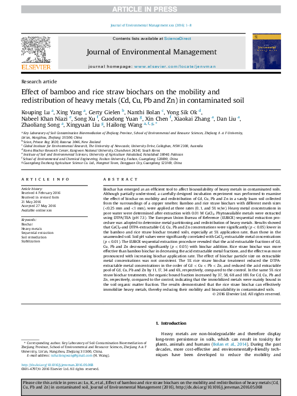 (PDF) Effect of bamboo and rice straw biochars on the mobility and ...
