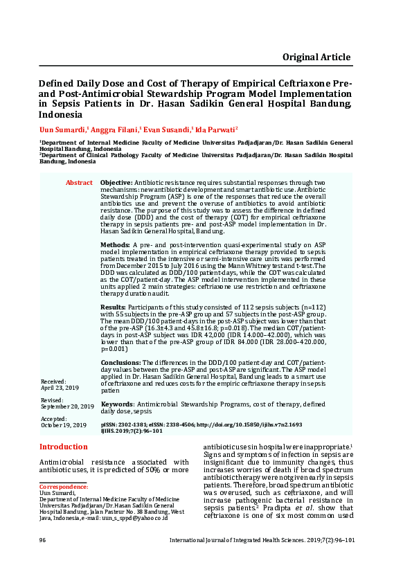 (PDF) Defined Daily Dose and Cost of Therapy of Empirical Ceftriaxone ...