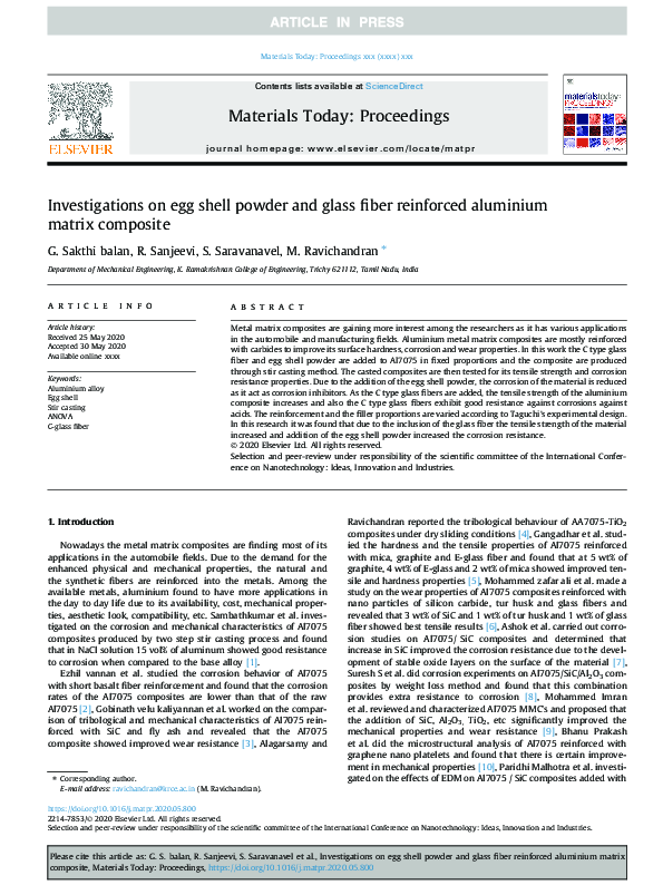 (PDF) Investigations on egg shell powder and glass fiber reinforced
