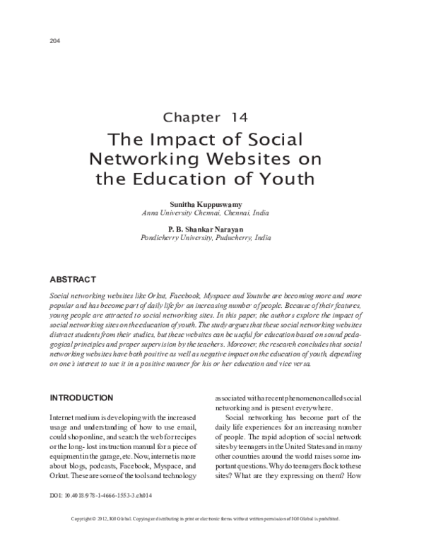 (PDF) The Impact of Social Networking Websites on the Education of Youth