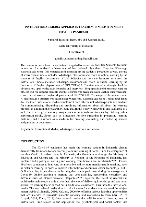 (PDF) Instructional Media Applied in Teaching English in Midst Covid 19 ...