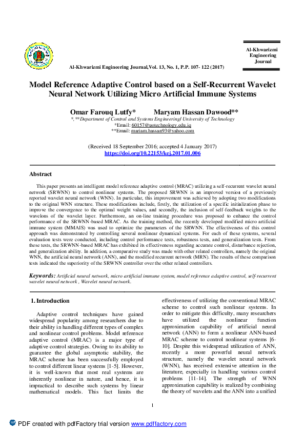 (PDF) Model Reference Adaptive Control based on a Self-Recurrent ...