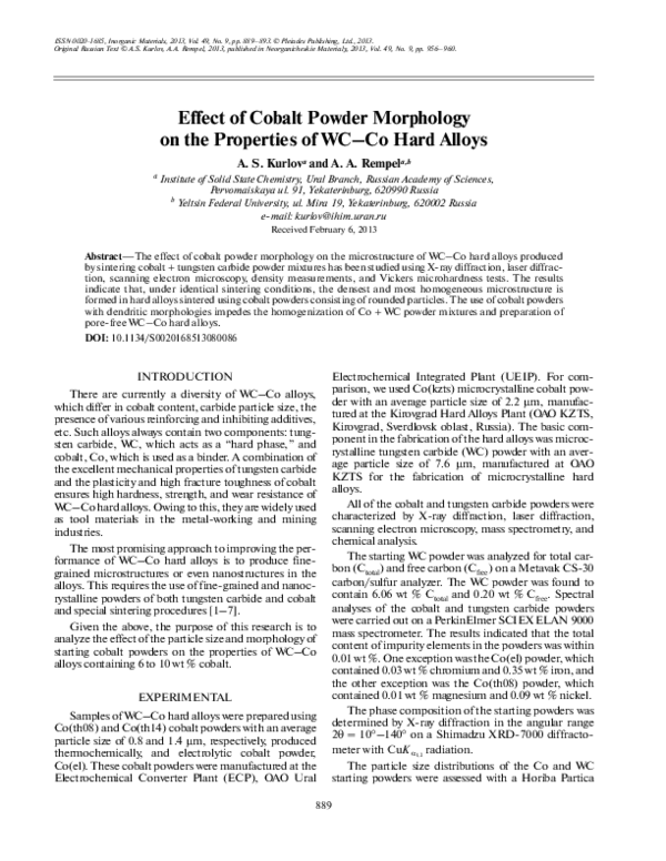 (PDF) Effect of cobalt powder morphology on the properties of WC-Co ...