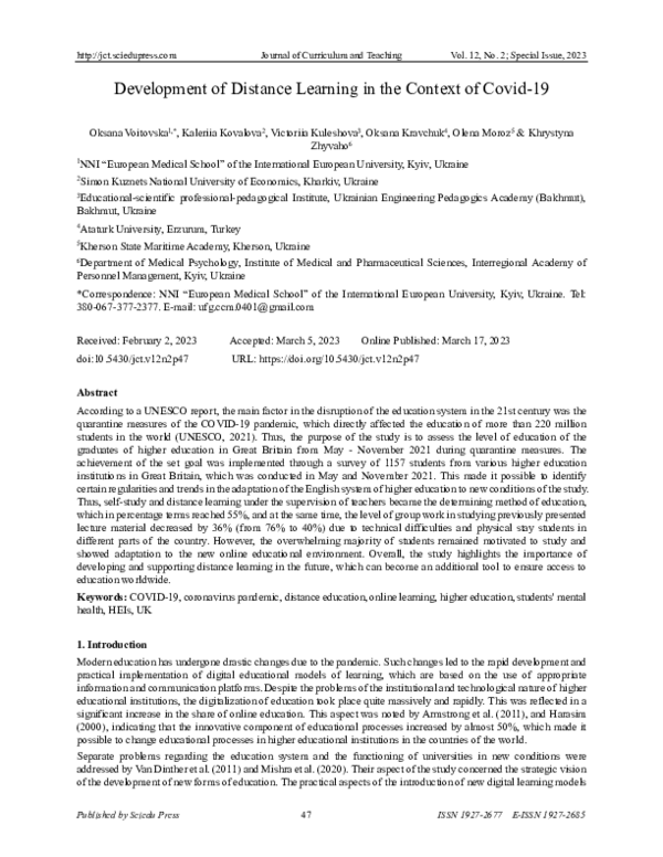 (PDF) Development of Distance Learning in the Context of Covid-19