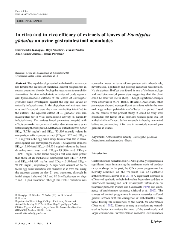 (PDF) In vitro and in vivo efficacy of extracts of leaves of Eucalyptus ...