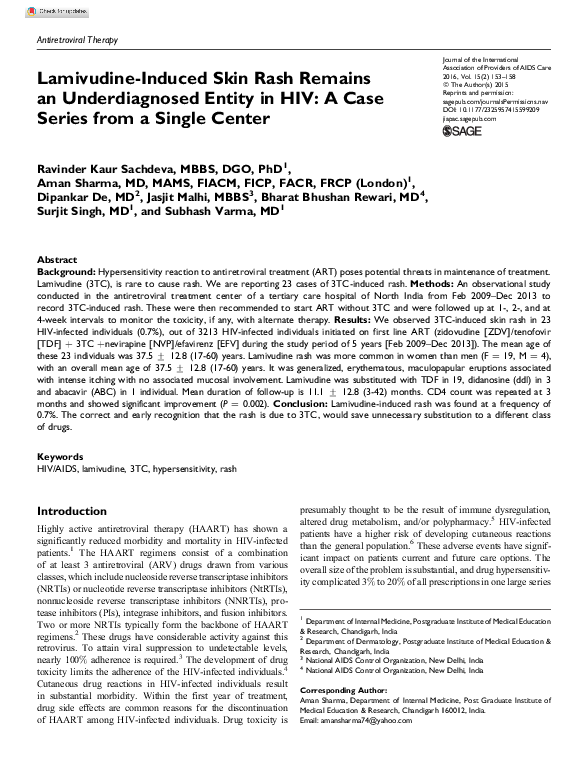 (PDF) Lamivudine-Induced Skin Rash Remains an Underdiagnosed Entity in ...