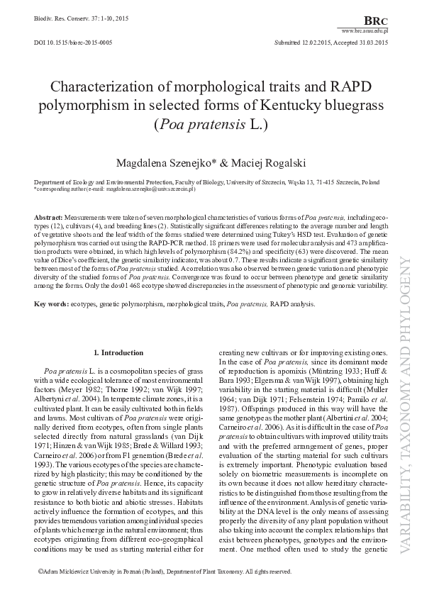 (PDF) Characterization of morphological traits and RAPD polymorphism in ...