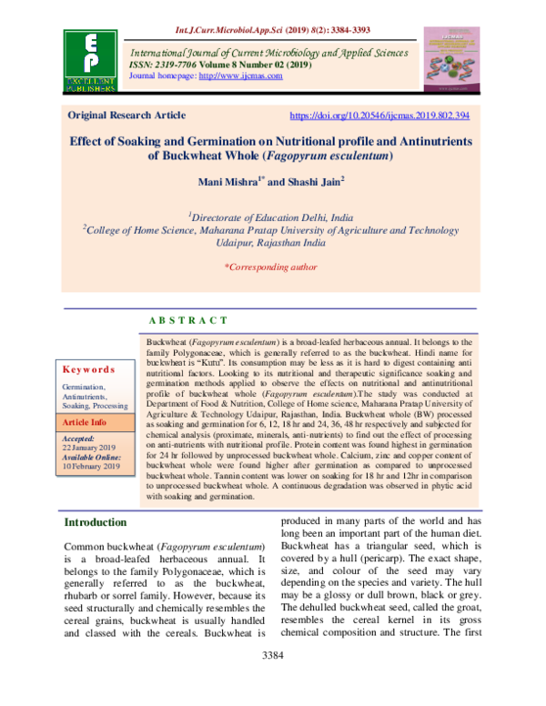(PDF) Effect of Soaking and Germination on Nutritional Profile and ...