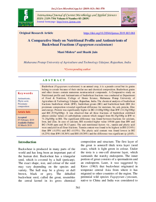 (PDF) A Comparative Study on Nutritional Profile and Antinutrients of ...