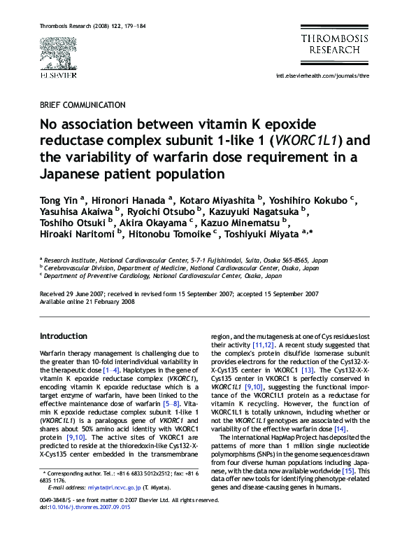 (PDF) No association between vitamin K epoxide reductase complex