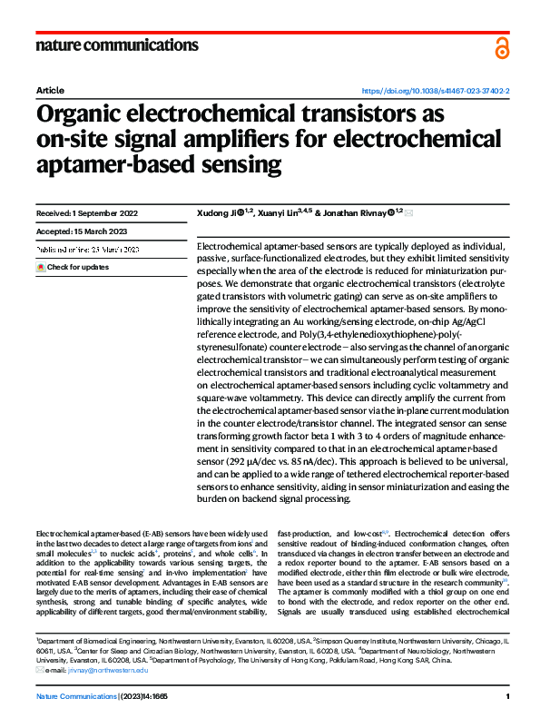 (PDF) Organic electrochemical transistors as on-site signal amplifiers ...