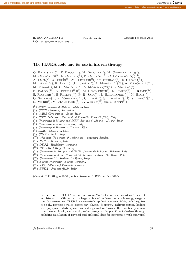 (PDF) The FLUKA code and its use in hadron therapy