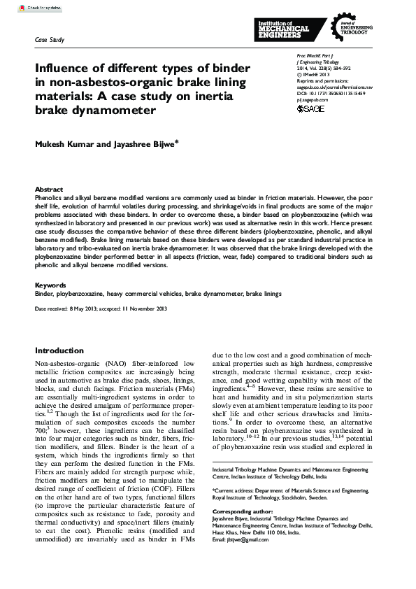 (PDF) Influence of different types of binder in non-asbestos-organic ...